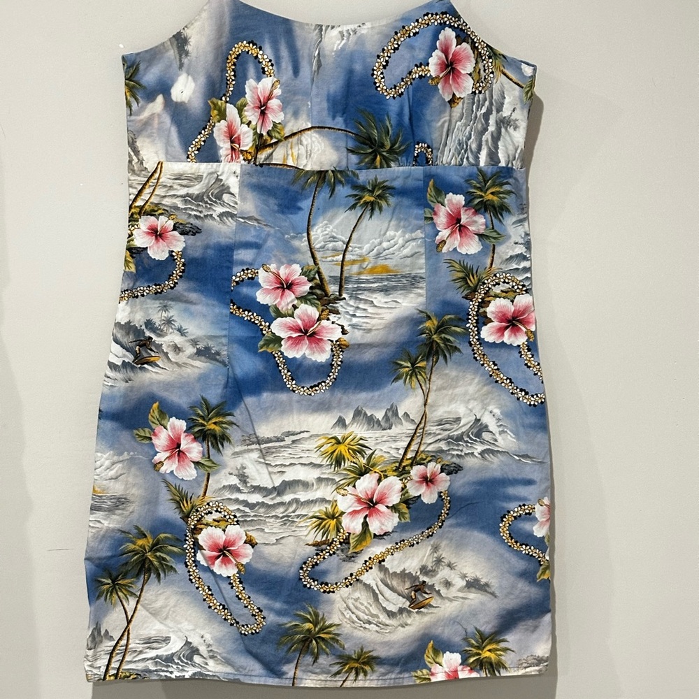 Jade Fashions Hawaiian Sundress Tropical Floral Print Blue Dress Size XL